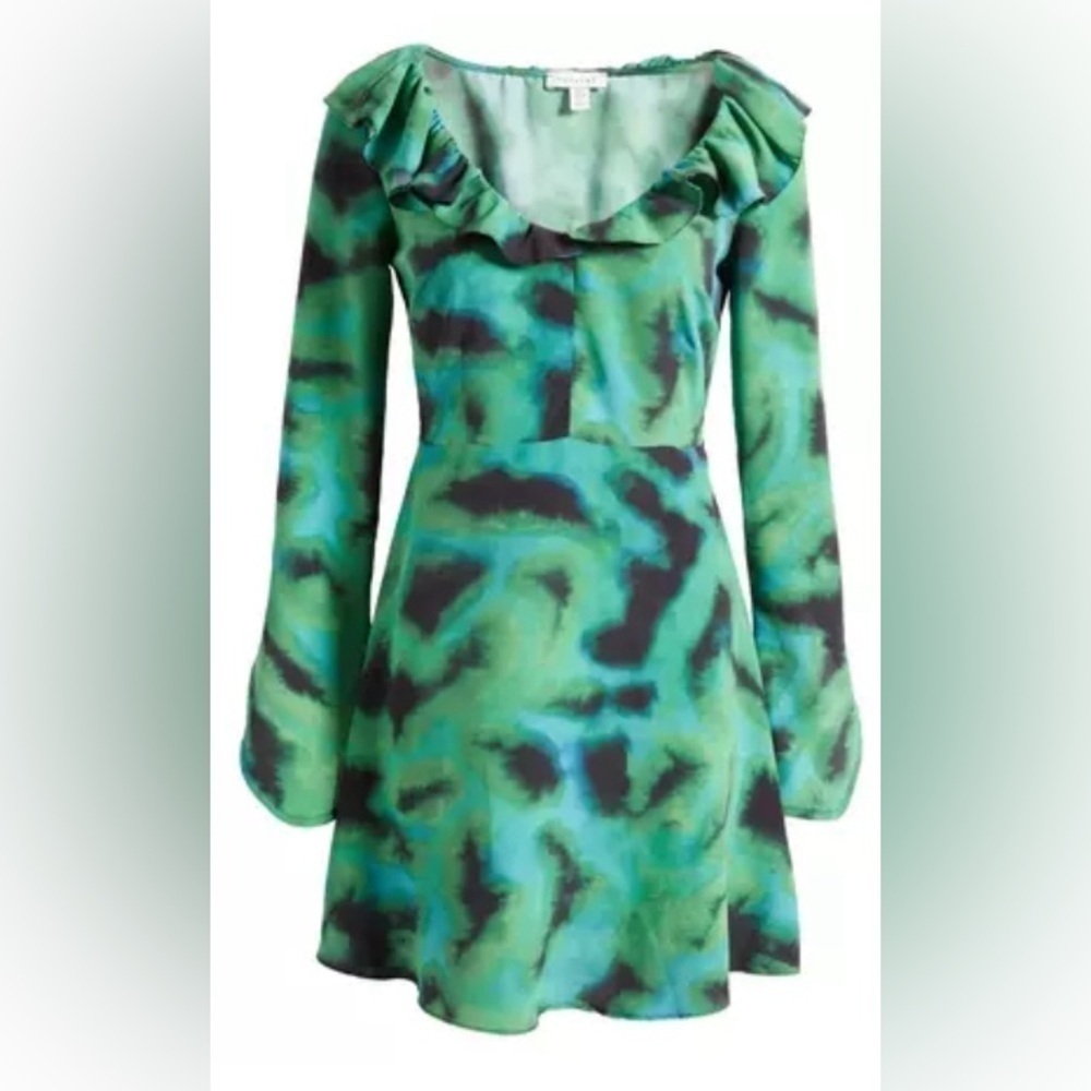 NWT Topshop animal Print ruffled Fit and Flare dress w Bell Sleeves size W4 - Picture 7 of 7